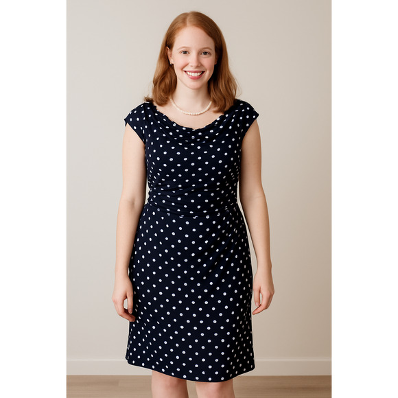 Connected Apparel Black Polka Dot Dress – Sze 8 • Vintage-Inspired Cocktail Look - Picture 1 of 8